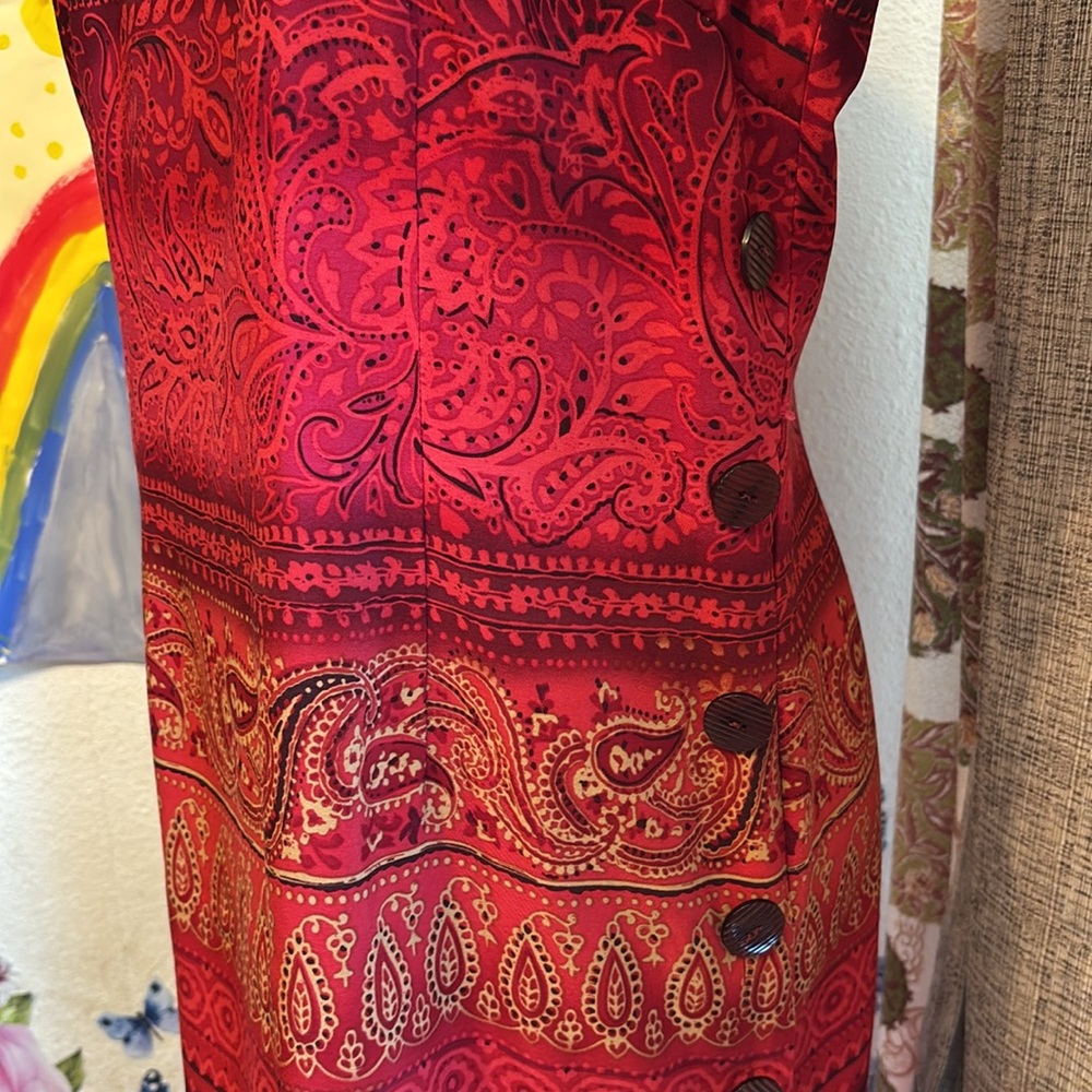 Vintage 1990’s R&K Original vibrant red and dark pink floral dress. Size 10P. - Picture 7 of 17